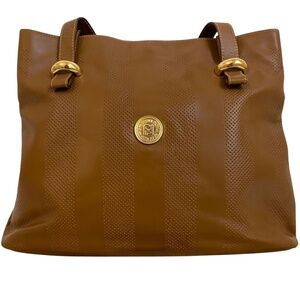Vintage Fendi Caramel Leather Tote Bag w/ COA Gold Hardware, Pequin Stripes, Y2K